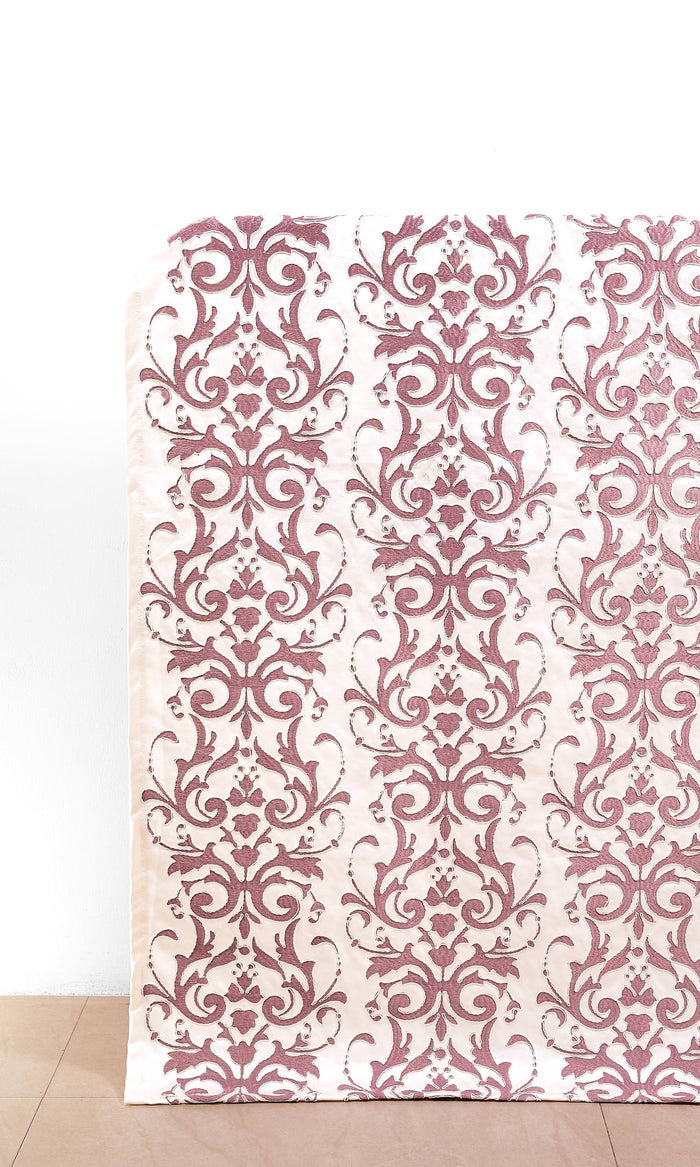 Damask Home Décor Fabric By the Metre (Mauve Pink/ White)
