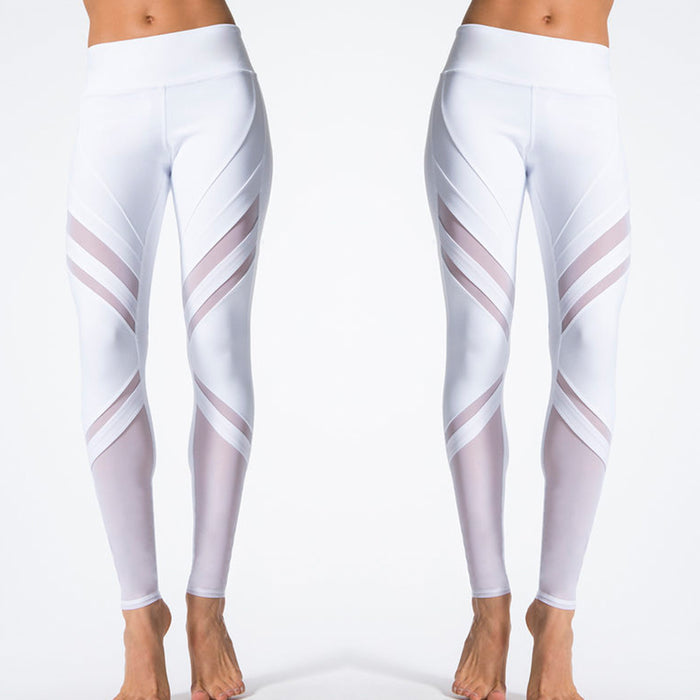 White Slim-Fit Mesh Panel Yoga Pants