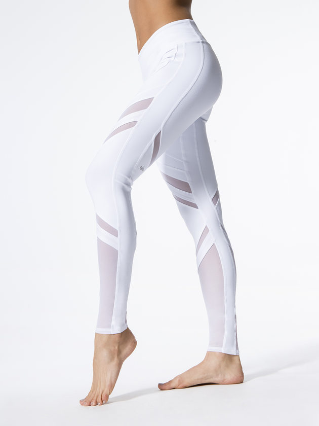 White Slim-Fit Mesh Panel Yoga Pants
