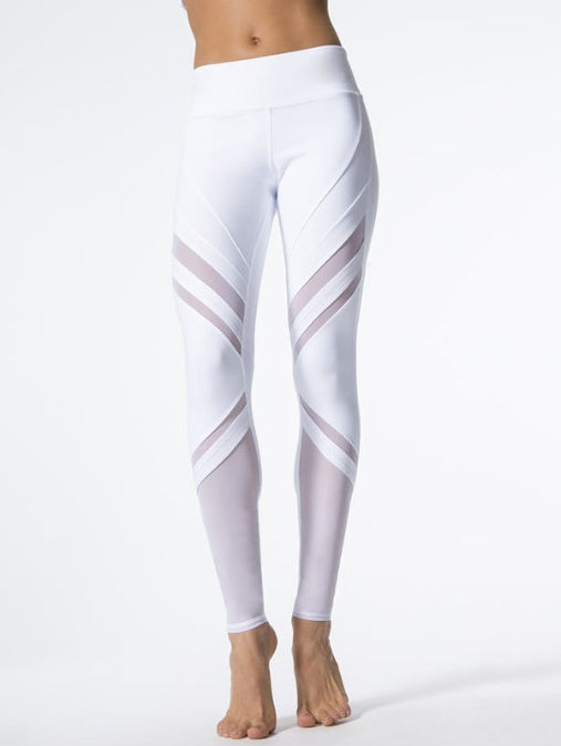 White Slim-Fit Mesh Panel Yoga Pants