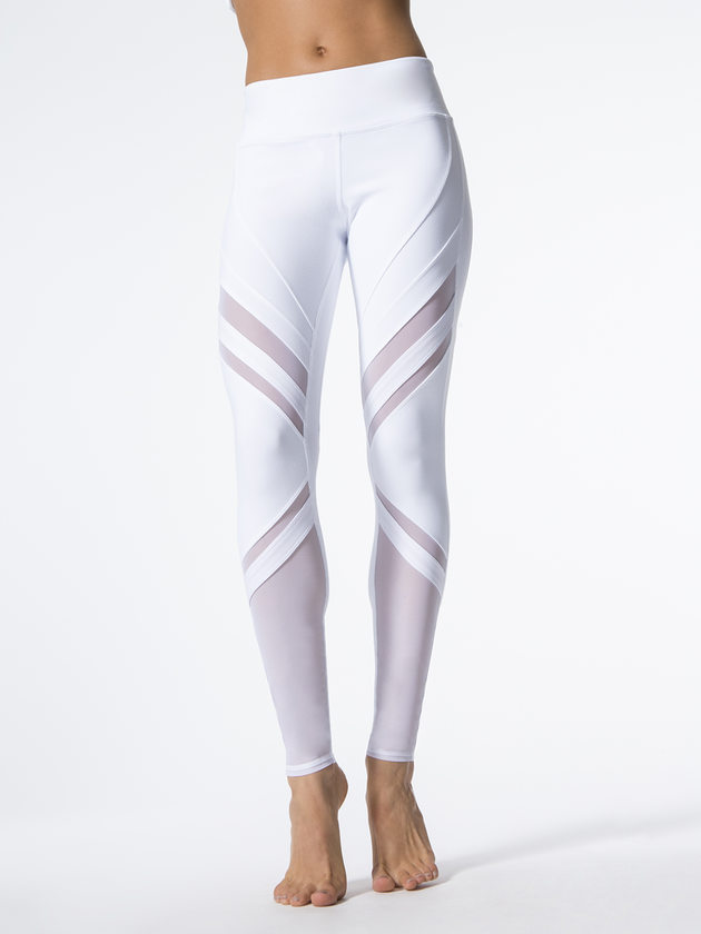White Slim-Fit Mesh Panel Yoga Pants