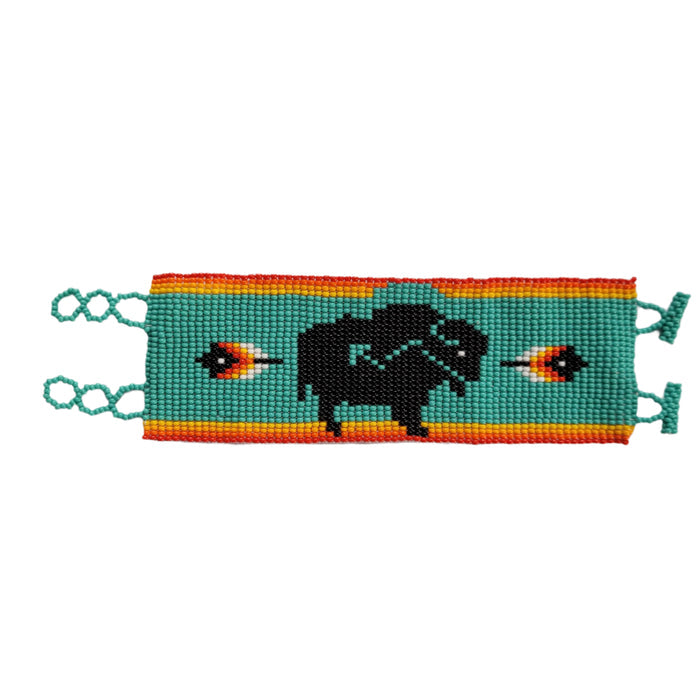 Wide Beaded Buffalo Bracelet indigenous art gift by North of Fifty First Nations & Métis Art Boutique Canada