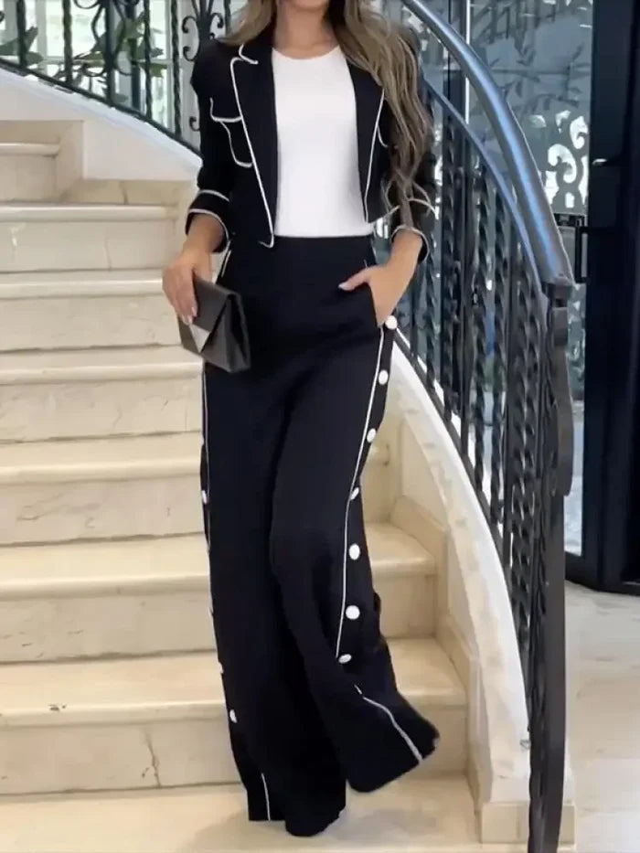 Wide-Leg Blazer & Pants 2-Piece Suit Set | Office to Street
