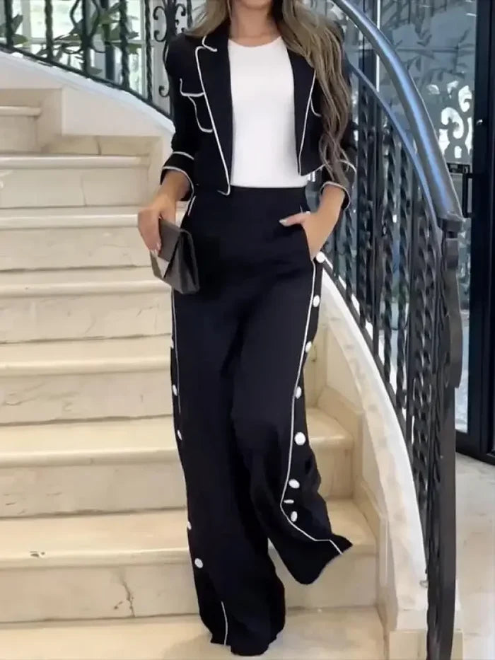 Wide-Leg Blazer & Pants 2-Piece Suit Set | Office to Street