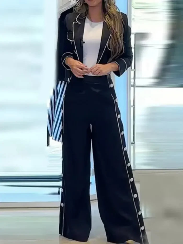 Wide-Leg Blazer & Pants 2-Piece Suit Set | Office to Street