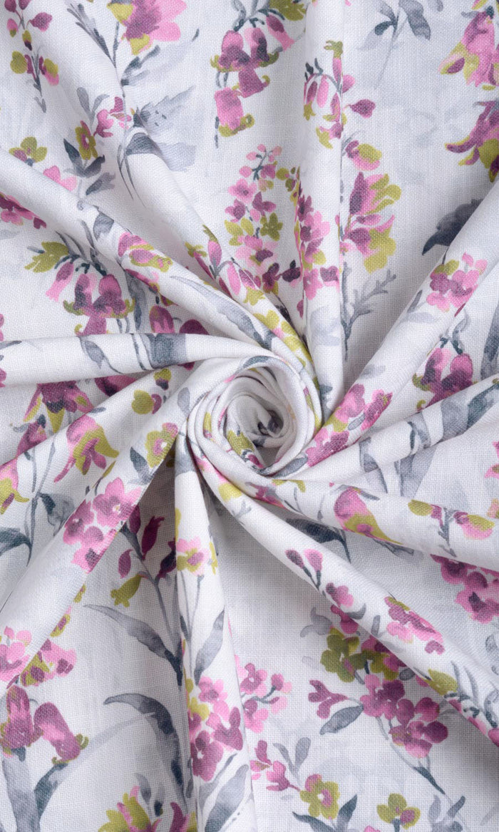 Floral Print Fabric By the Metre for Curtains & Drapes (Pink/ Grey)