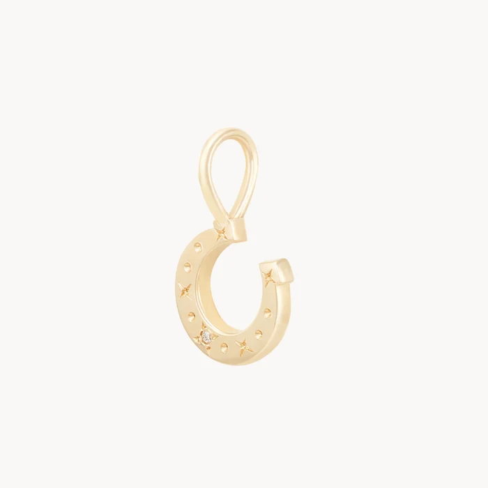 Wild Luck Horseshoe Charm in 10k yellow gold with diamond, alternate angle detail view 2