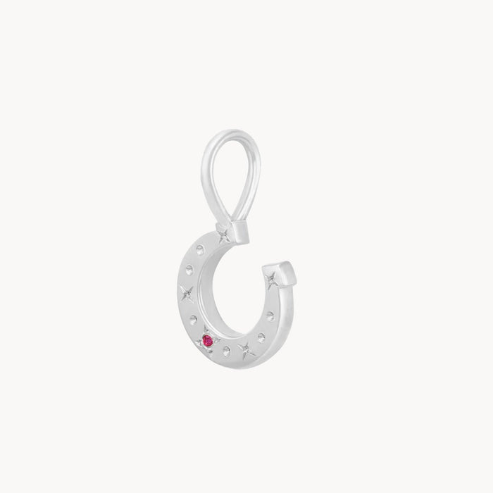 wild luck horseshoe charm - sterling silver, ruby