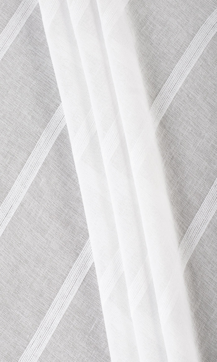 Woven Striped Sheer Fabric By the Metre for Curtains & Drapes (White)