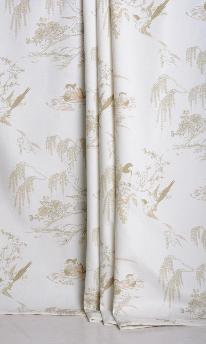 Chinoiserie Toile Velvet Home Décor Fabric By the Metre (White/ Ivory)