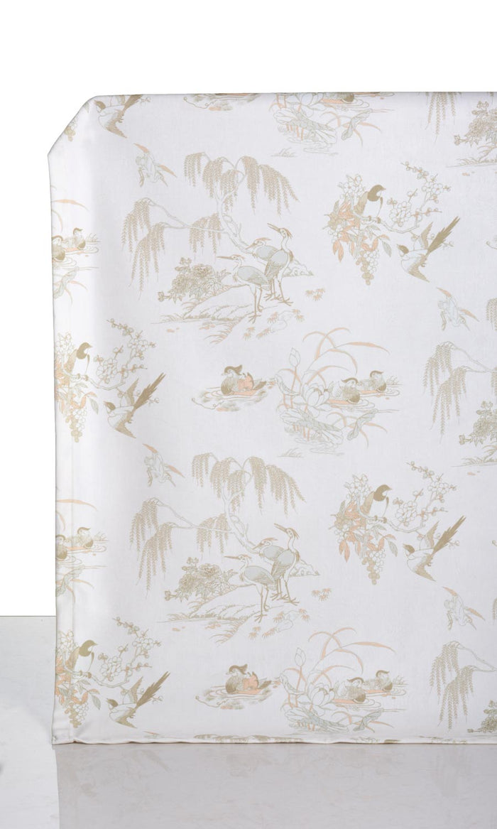 Chinoiserie Toile Velvet Window Treatments Fabric By the Metre (White/ Ivory)