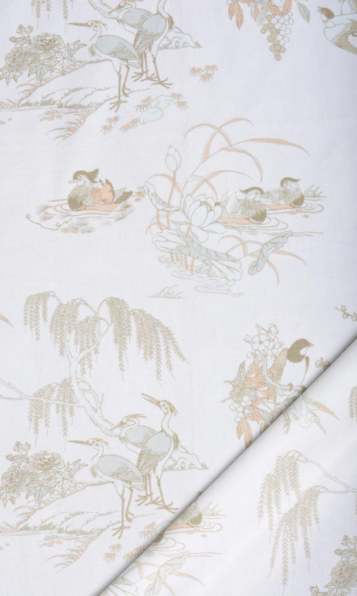 Chinoiserie Toile Velvet Home Textile Fabric Material By the Metre (White/ Ivory)