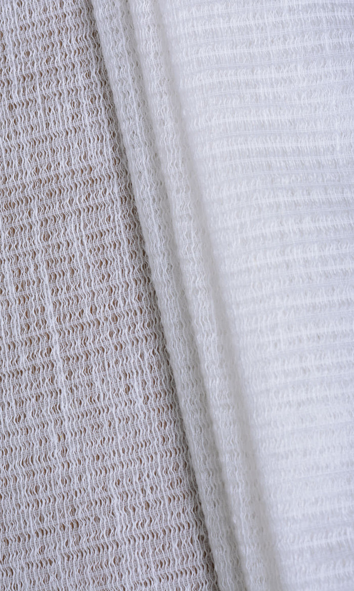 Cotton Blend Check Sheer Window Treatments Fabric By the Metre (Milky White)