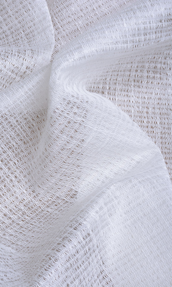 Cotton Blend Check Sheer Pinch Pleat, Rod Pocket, Eyelet Curtains (Milky White)