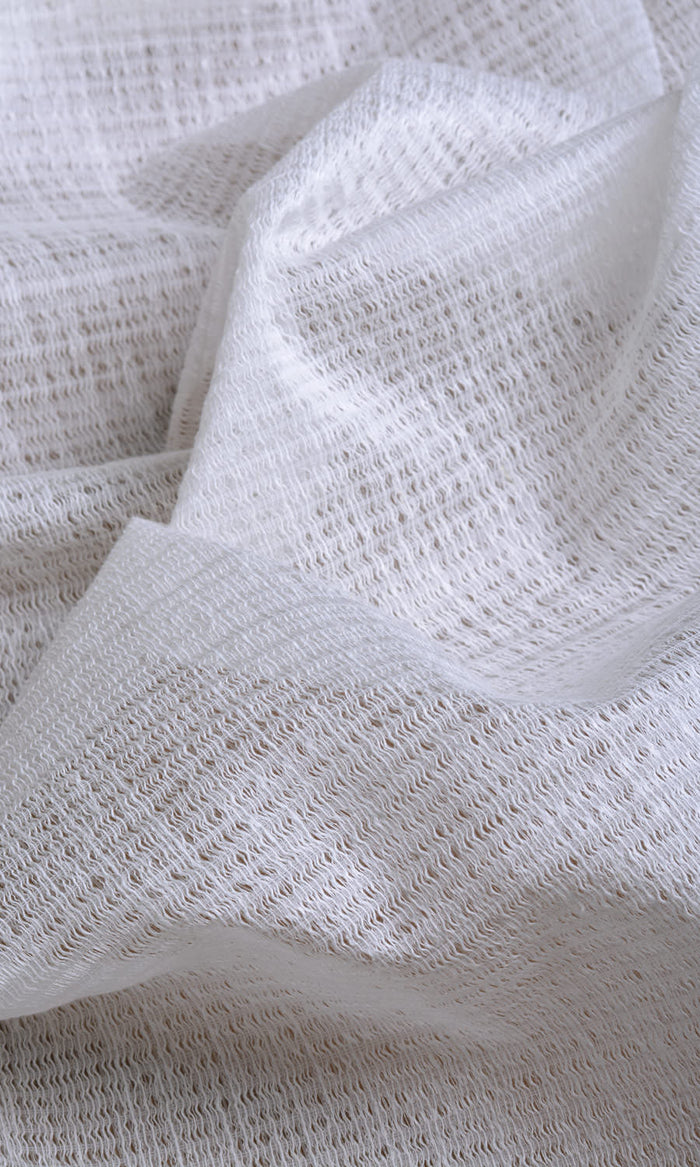Cotton Blend Check Sheer Drapes (Milky White) Extra Long Short Wide