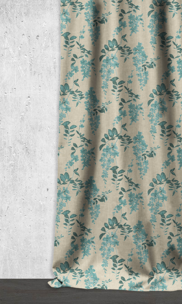 Floral Dimout Drapery (Blue/ Grey)