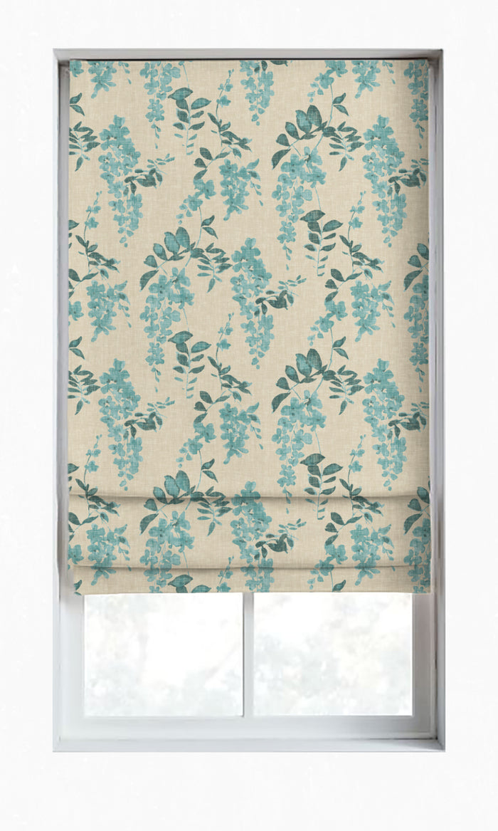 Floral Dimout Drapery for Living, Bedroom, Kitchen, Bathroom (Blue/ Grey)
