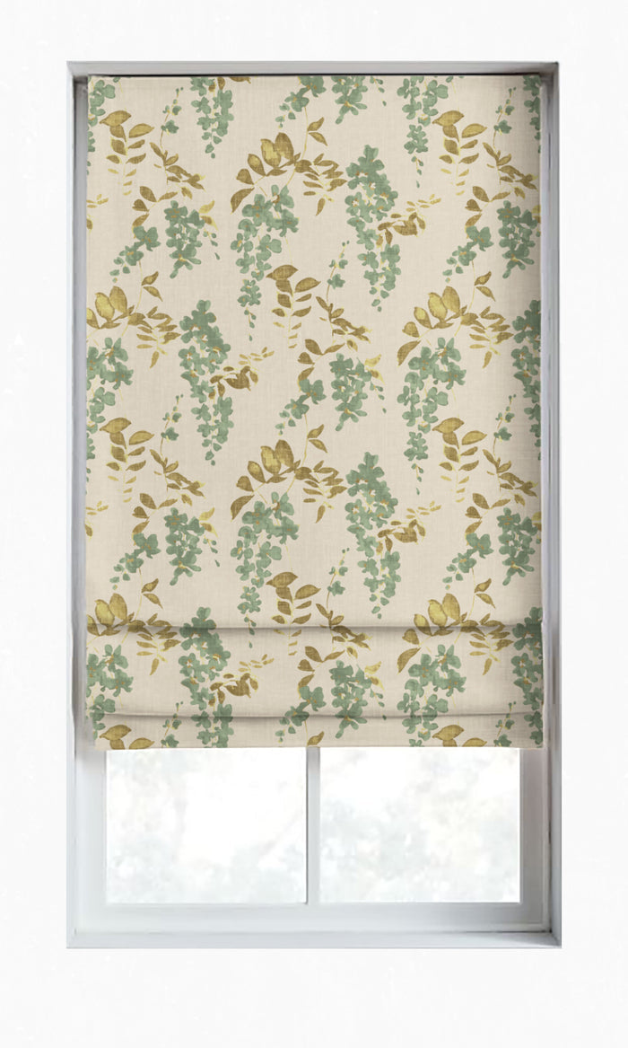 Dimout Floral Drapes for Living, Bedroom, Kitchen, Bathroom (Green/ Grey)