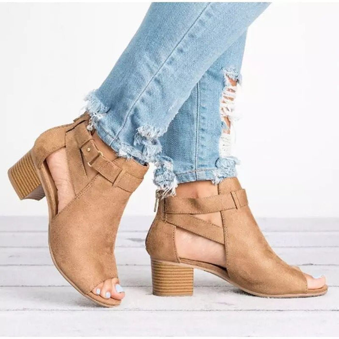 Women's Back Zipper Heeled Sandals