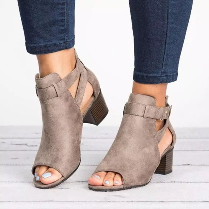 Women's Back Zipper Heeled Sandals