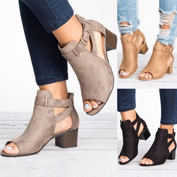 Women's Back Zipper Heeled Sandals