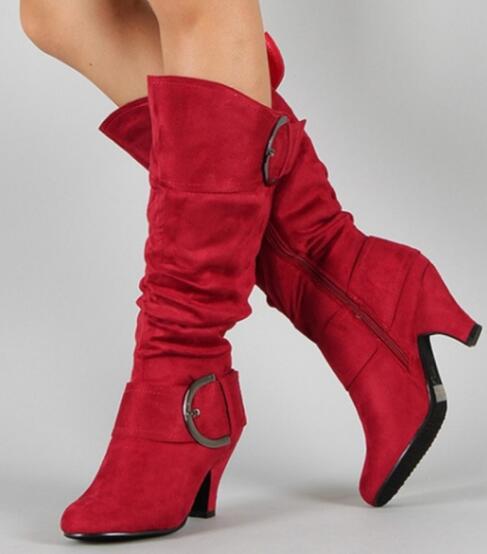 Women's Belt Buckle Mid-Calf Zipper Boots