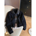 Women's Black Patchwork Lapel Suede Crop Jacket