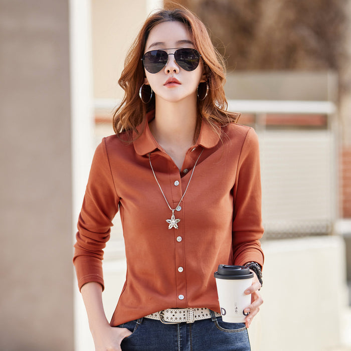 Women's Button-Front Long-Sleeve T-Shirt