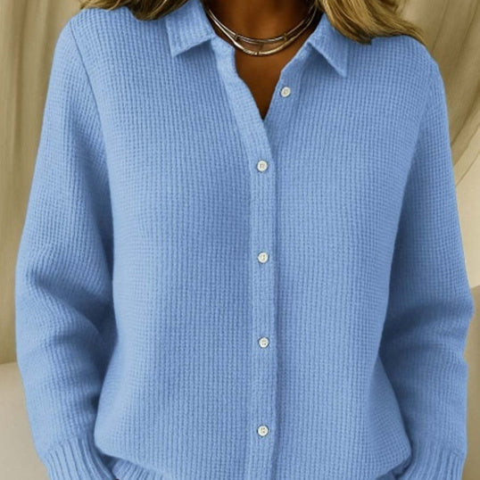 Women's Button Knit Lapel Long Sleeve Sweater