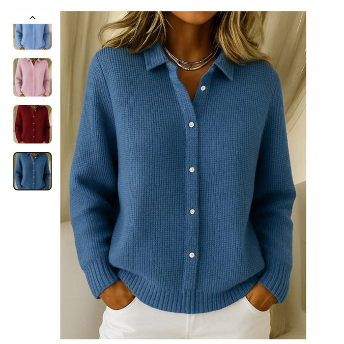 Women's Button Knit Lapel Long Sleeve Sweater