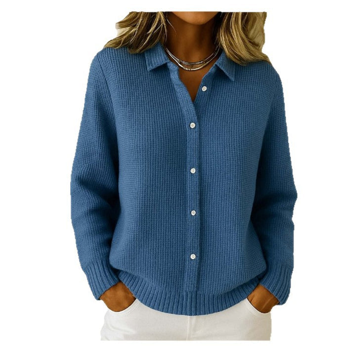 Women's Button Knit Lapel Long Sleeve Sweater