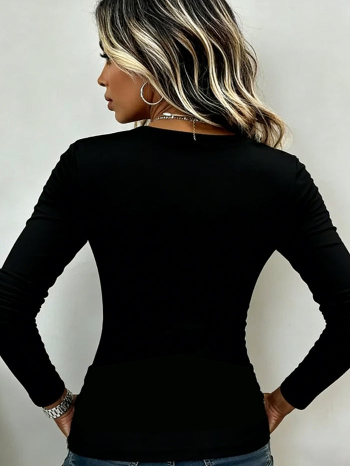 Women's Casual V-Neck Top With Metal Strap Detailing