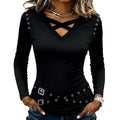 Women's Casual V-Neck Top With Metal Strap Detailing