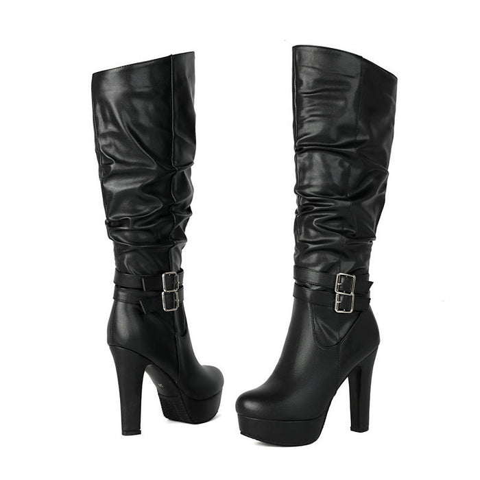 Women's Chunky-Heeled Over-the-Knee Plus-Size Boots