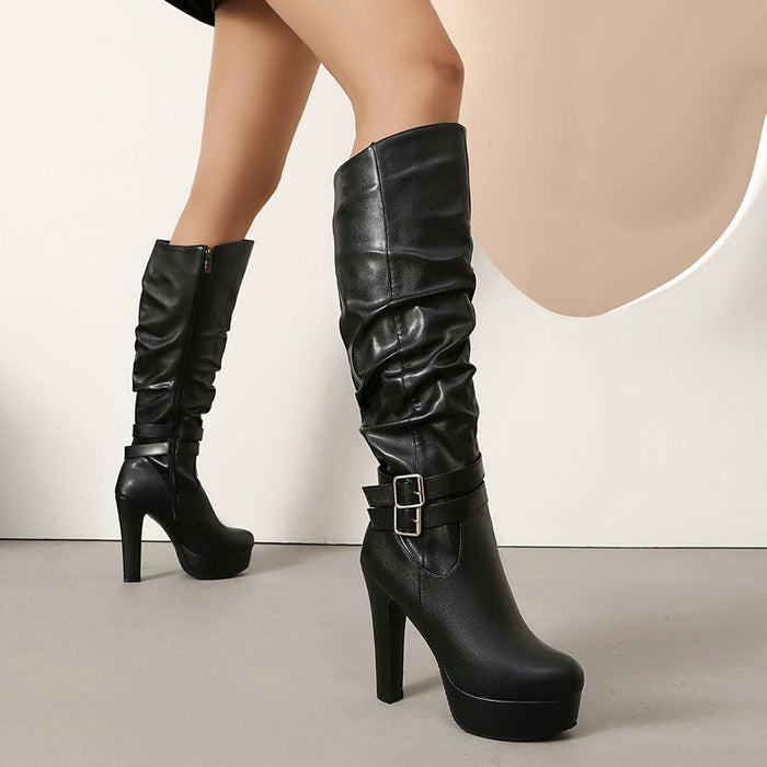 Women's Chunky-Heeled Over-the-Knee Plus-Size Boots