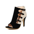 Women's Color Block Peep Toe Sandals | Belt Buckle and Back Zipper
