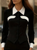 Women's Color-Block Slim-Fit Button Long Sleeve Shirt