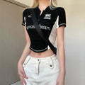 Women's Contrast Patchwork Letter-Print T-Shirt