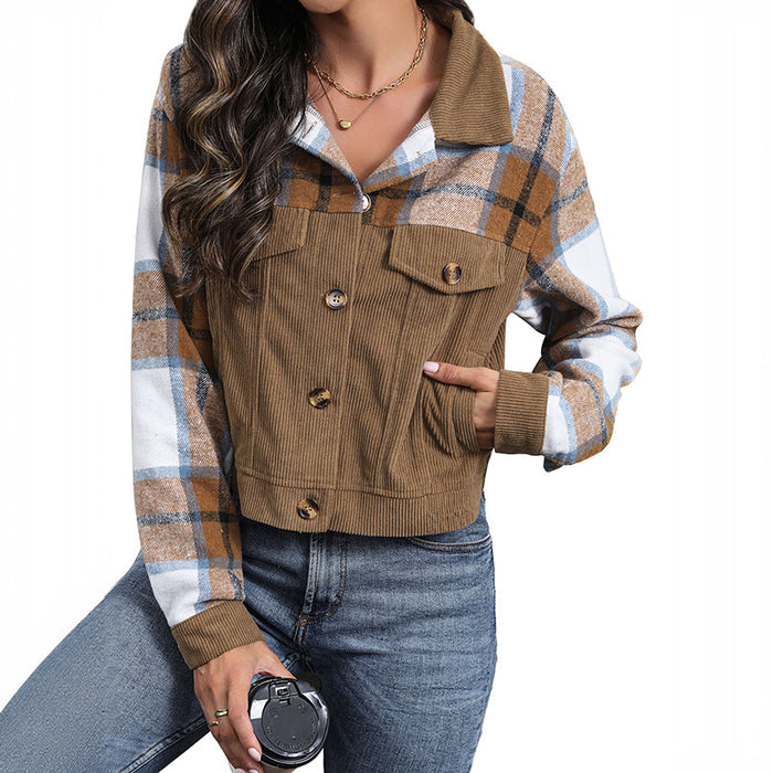 Women's Corduroy Patchwork Lapel Cardigan