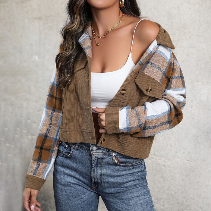 Women's Corduroy Patchwork Lapel Cardigan