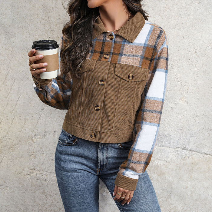 Women's Corduroy Patchwork Lapel Cardigan