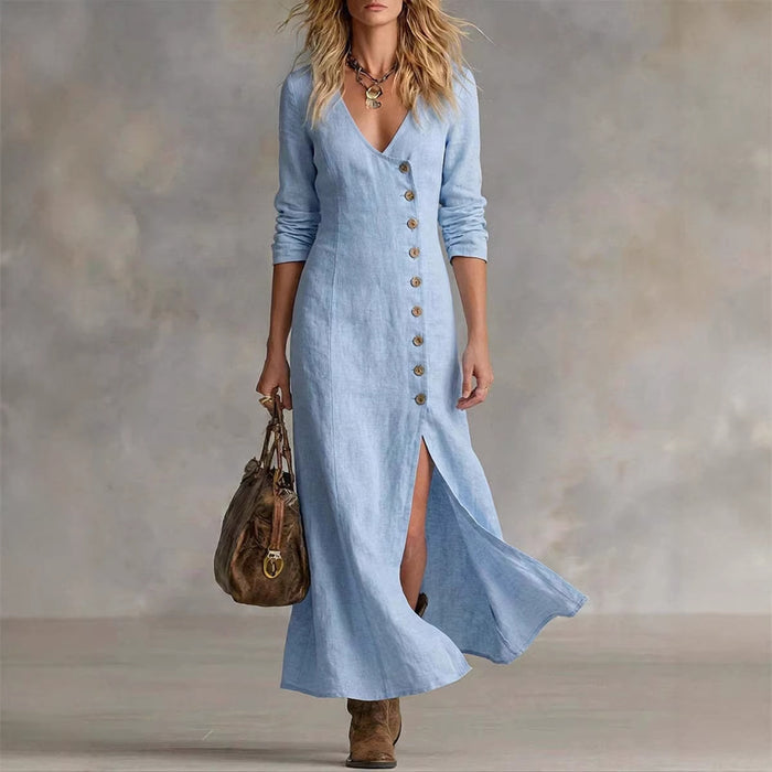 Women's Cotton-Linen Long Sleeve Dress