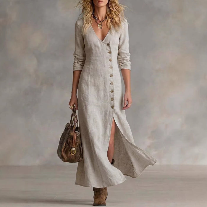 Women's Cotton-Linen Long Sleeve Dress