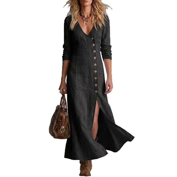 Women's Cotton-Linen Long Sleeve Dress