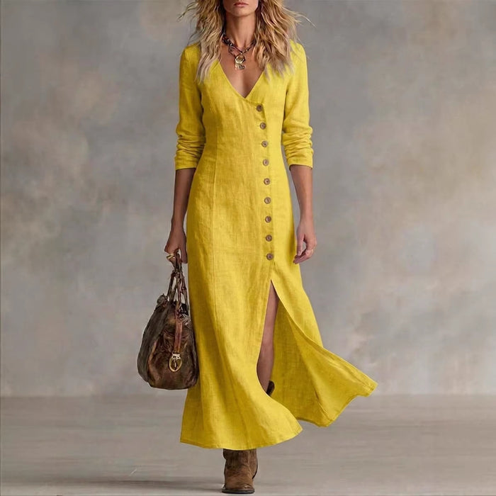 Women's Cotton-Linen Long Sleeve Dress
