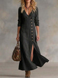 Women's Cotton-Linen Long Sleeve Dress