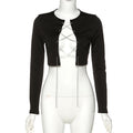 Women's Crew Neck Long Sleeve Tie Crop Slim Fit T-Shirt
