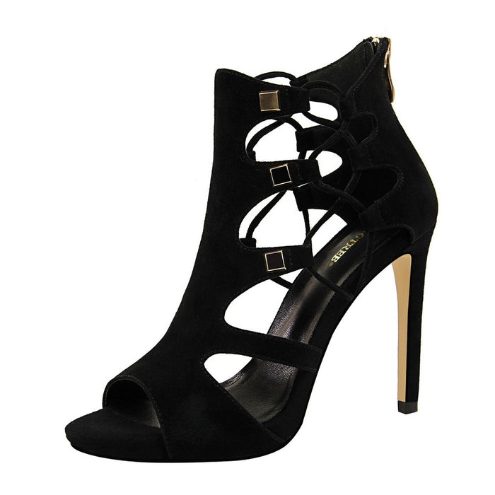 Women's Cross-Strap Heeled Sandals | Metal & Rivet Detail | 6 Colors
