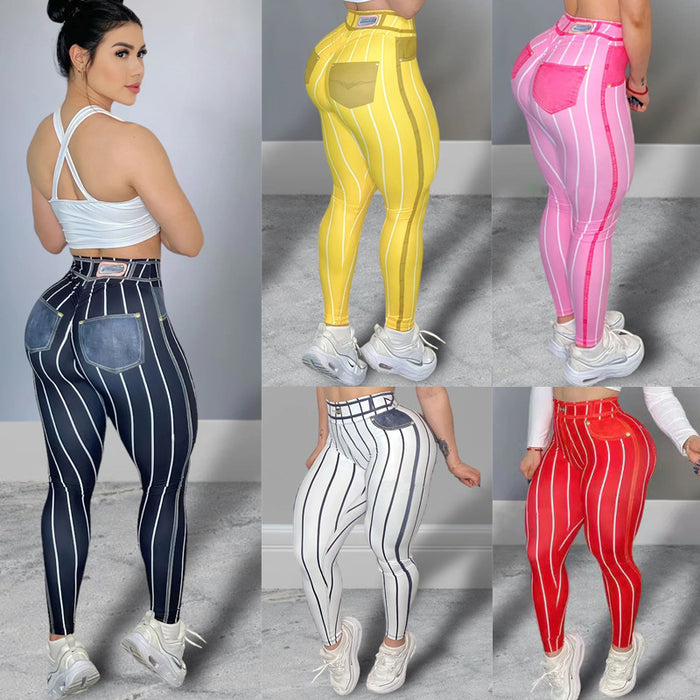 Women's Denim-Print High Waist Yoga Pants