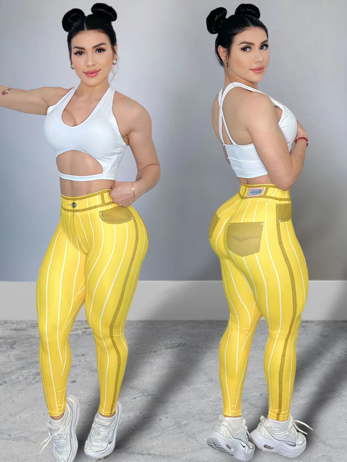 Women's Denim-Print High Waist Yoga Pants